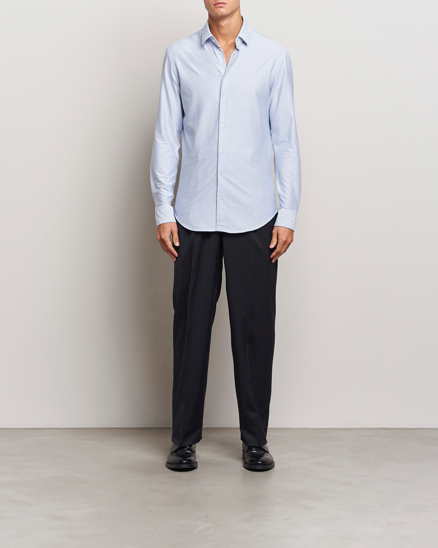 Herre | Skjorter | Giorgio Armani | Jersey Stretch Shirt Light Blue Stripe