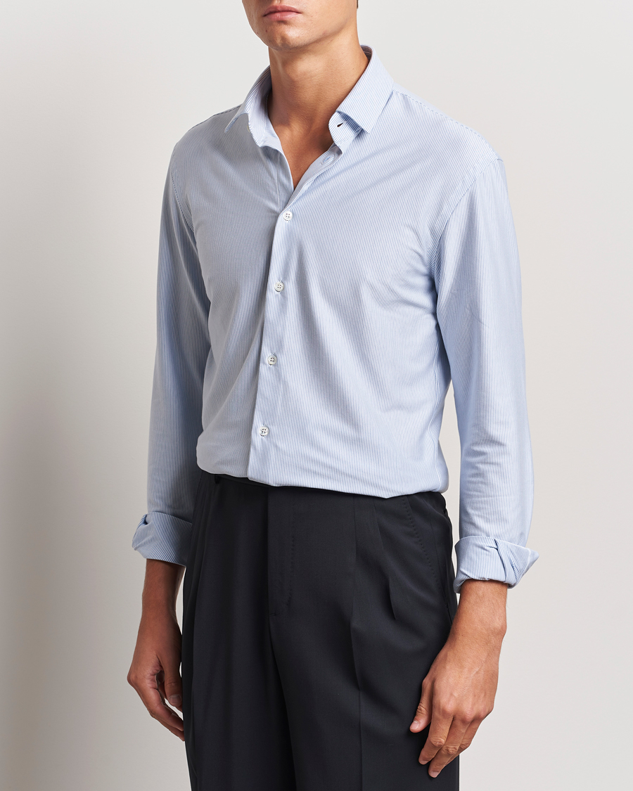 Herre | Skjorter | Giorgio Armani | Jersey Stretch Shirt Light Blue Stripe
