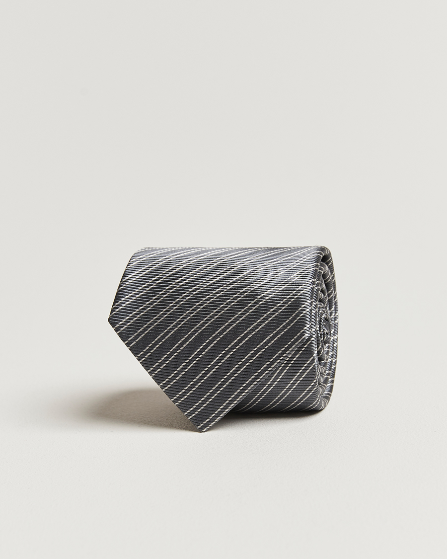 Herre | Giorgio Armani Striped Silk Tie Steel Grey | Giorgio Armani | Striped Silk Tie Steel Grey