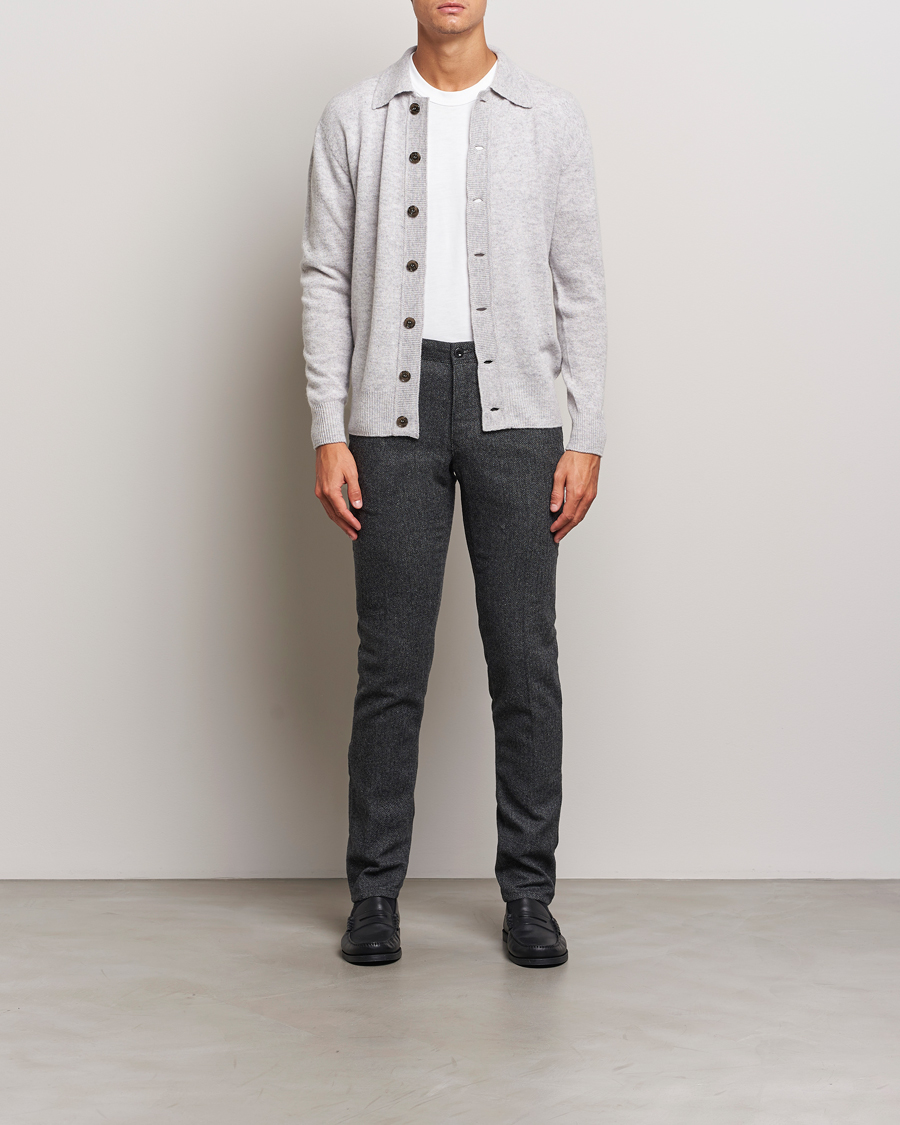 Herre | Bukser | Incotex | Slim Fit Washed Wool Stretch Slacks Dark Grey