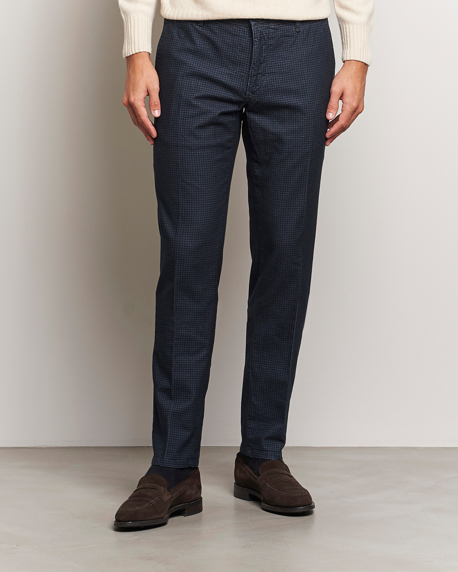 Herre | Bukser | Incotex | Slim Fit Houndstooth Stretch Slacks Navy