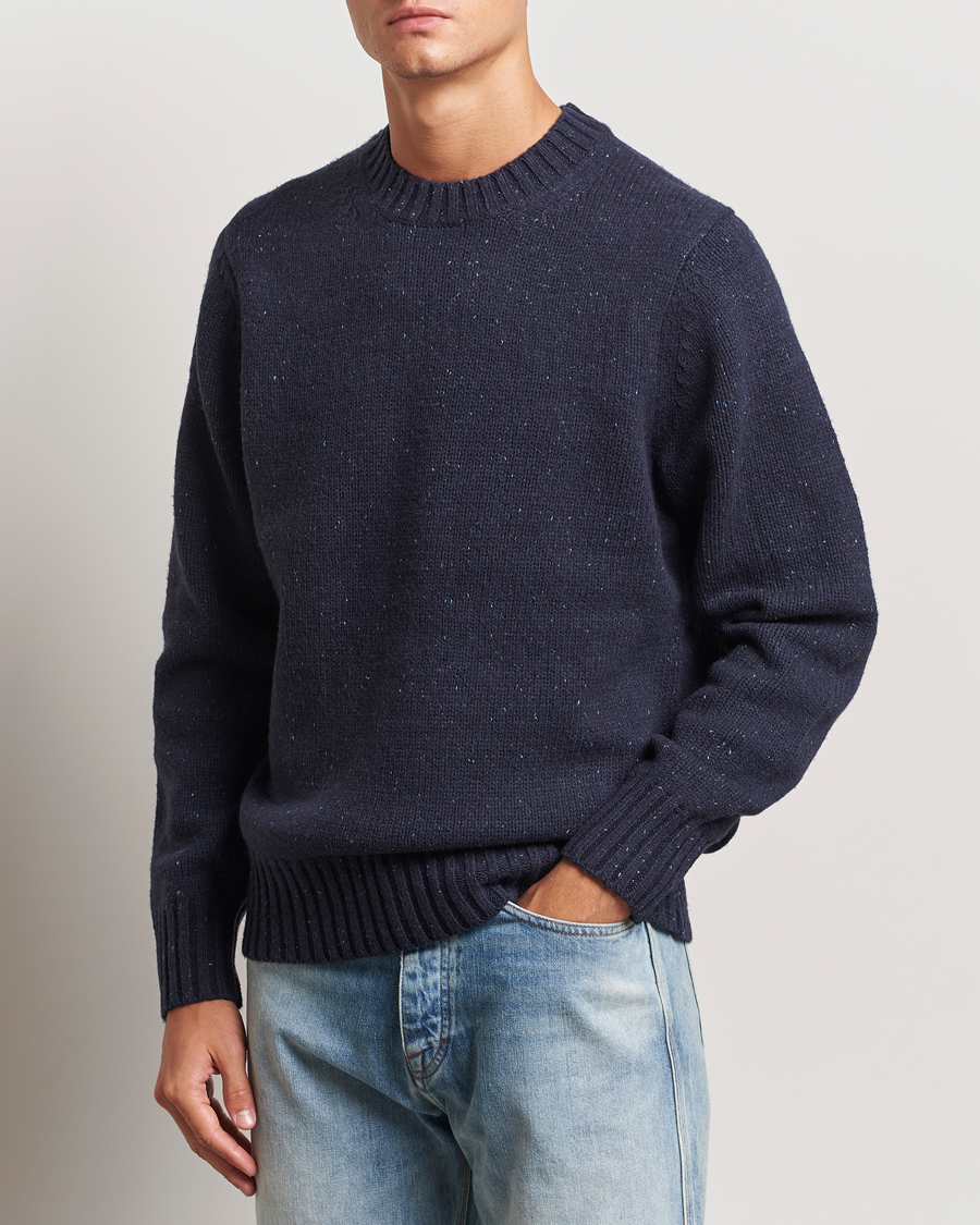 Herre | Trøjer | LES DEUX | Gary Fleck Wool Roundneck Dark Navy