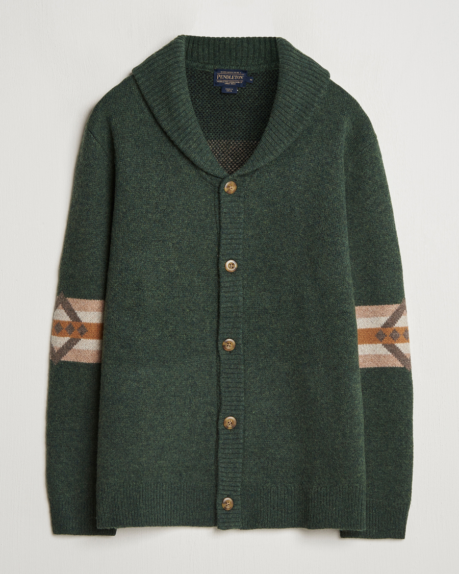 Herre | Trøjer | Pendleton | Nehalem Lambswool Cardigan Forest Green