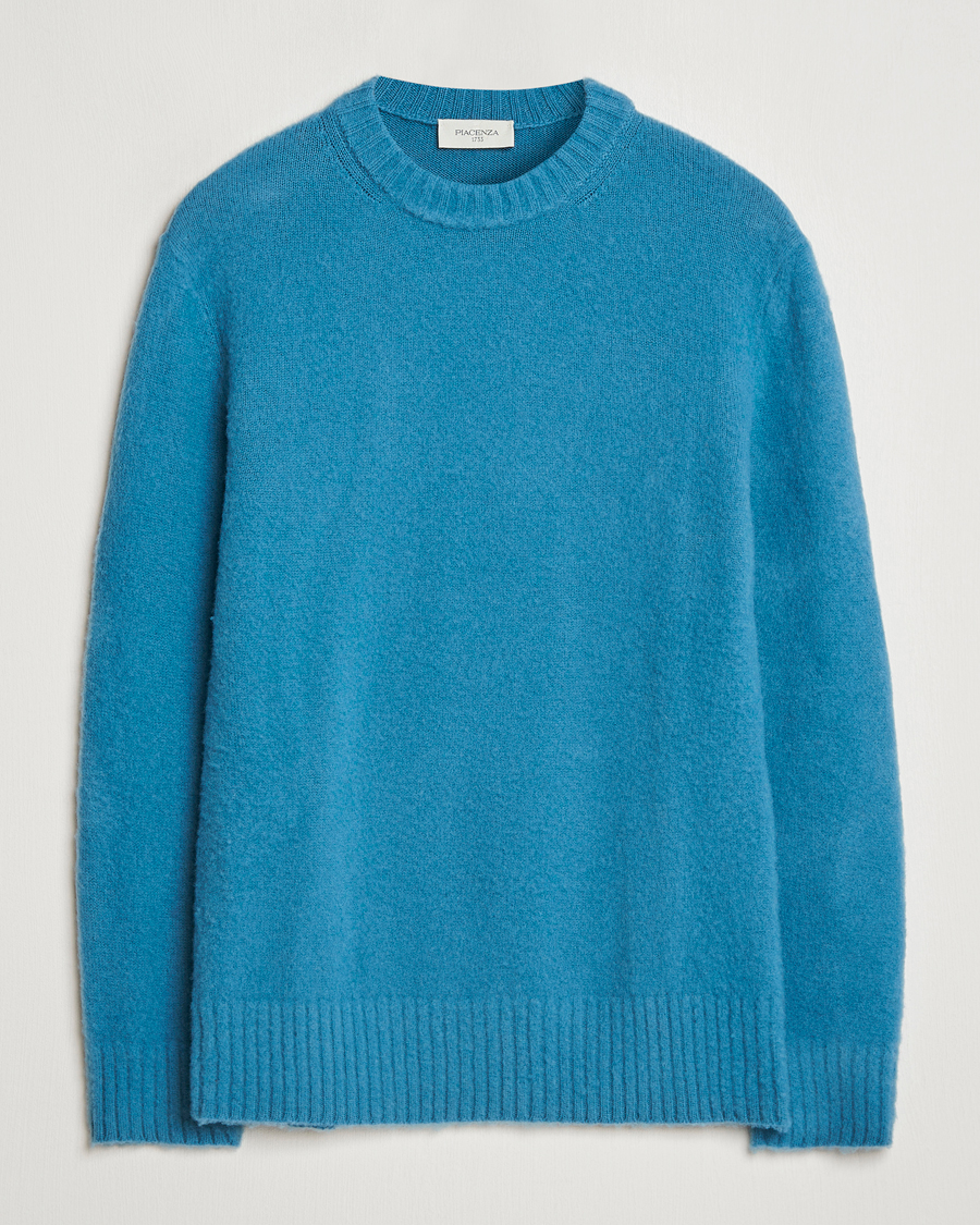 Herre | Trøjer | Piacenza Cashmere | Brushed Wool Crew Neck Sky Blue
