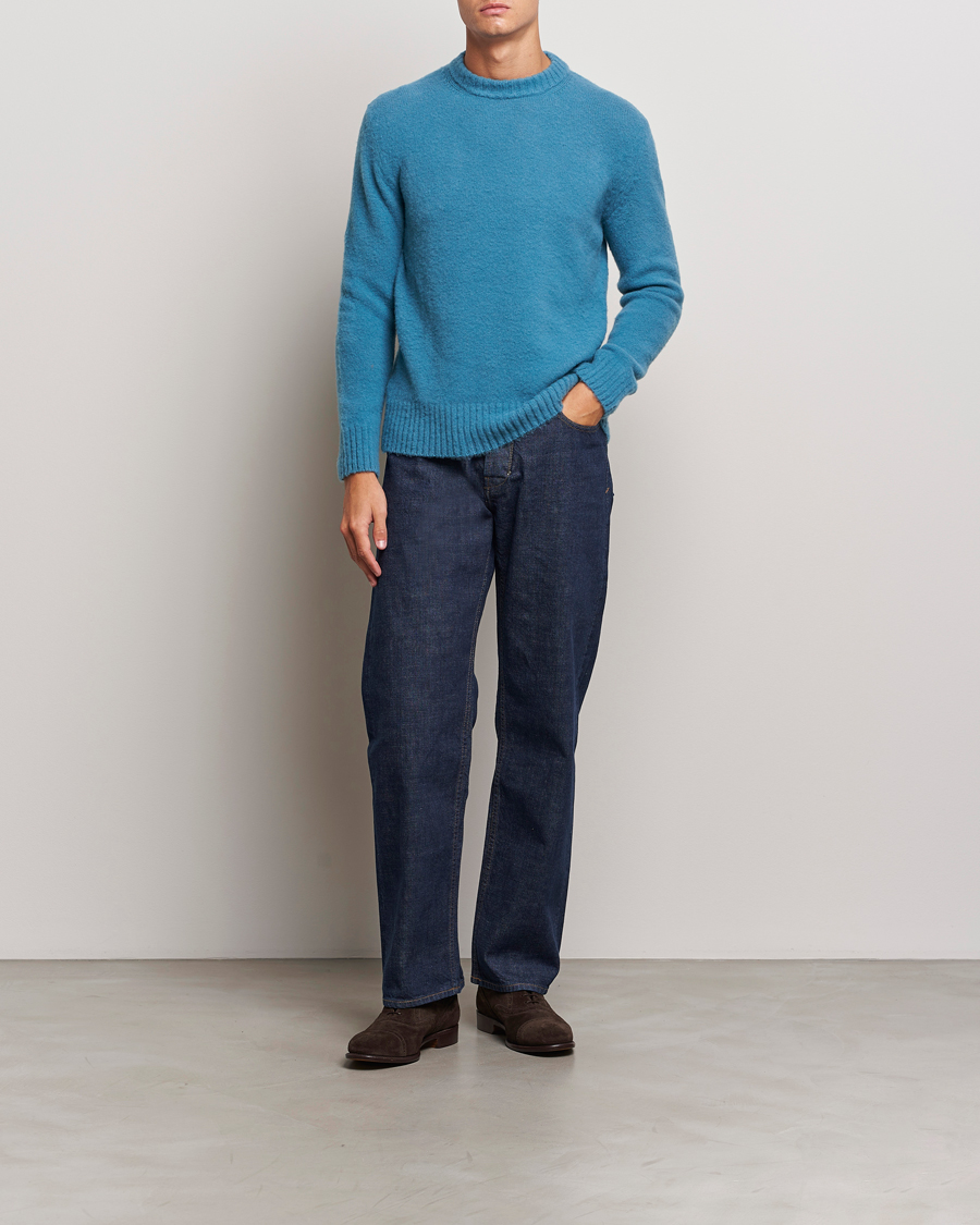 Herre | Trøjer | Piacenza Cashmere | Brushed Wool Crew Neck Sky Blue