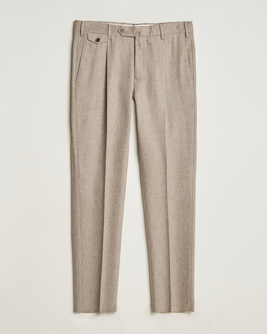 Herre | Bukser | PT01 | Slim Fit Pleated Wool/Cashmere Trousers Beige
