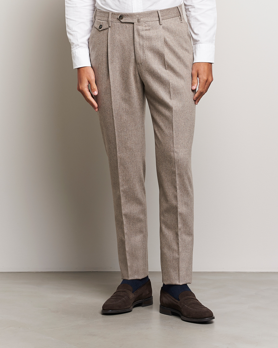 Herre | Bukser | PT01 | Slim Fit Pleated Wool/Cashmere Trousers Beige