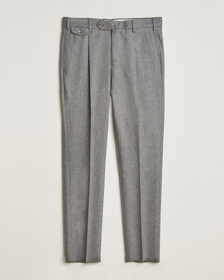 Herre | Bukser | PT01 | Slim Fit Pleated Wool/Cashmere Trousers Grey Melange