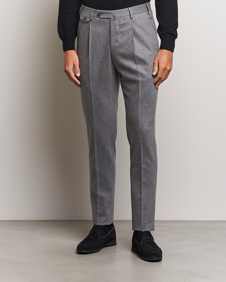 Herre | Bukser | PT01 | Slim Fit Pleated Wool/Cashmere Trousers Grey Melange