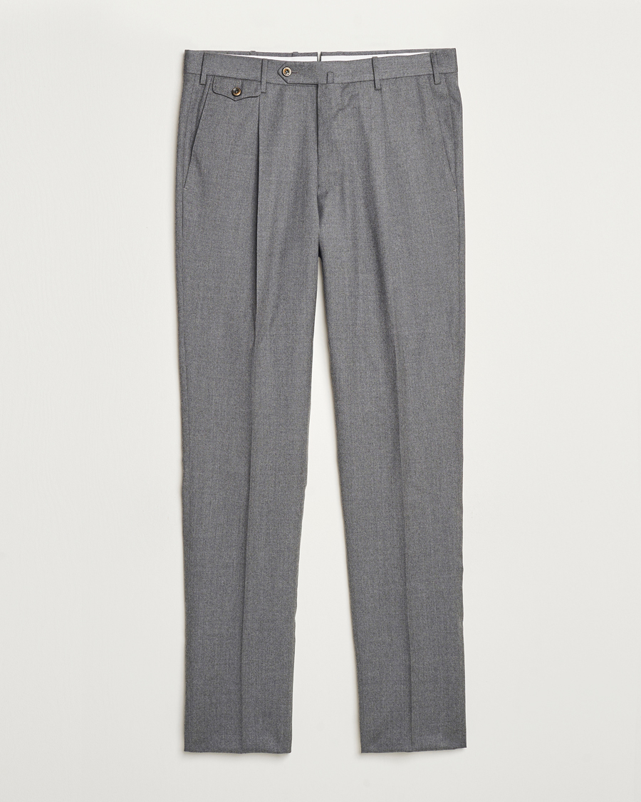 Herre | Bukser | PT01 | Slim Fit Pleated Flannel Trousers Grey Melange