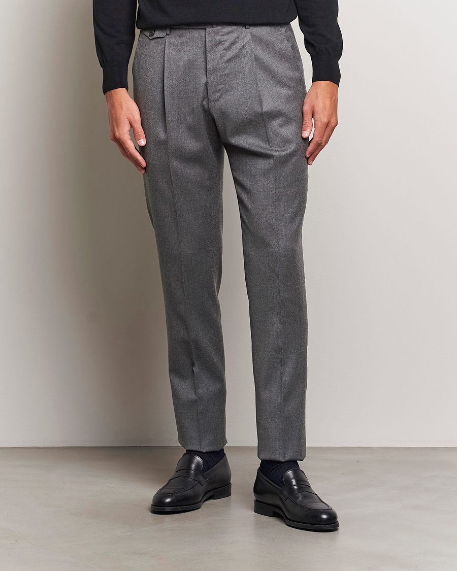 Herre | Bukser | PT01 | Slim Fit Pleated Flannel Trousers Grey Melange