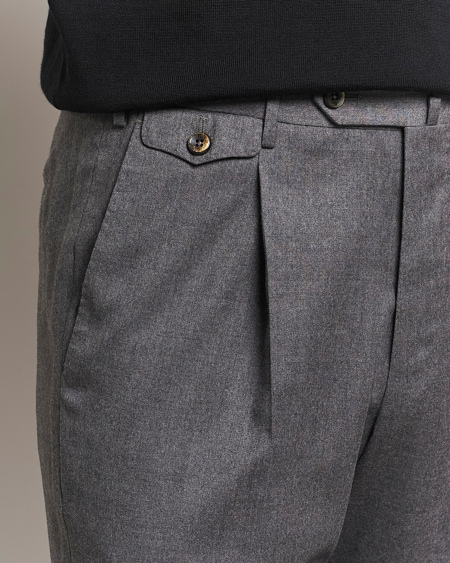 Herre | Bukser | PT01 | Slim Fit Pleated Flannel Trousers Grey Melange