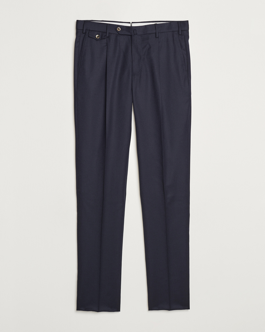 Herre | Bukser | PT01 | Slim Fit Pleated Flannel Trousers Navy