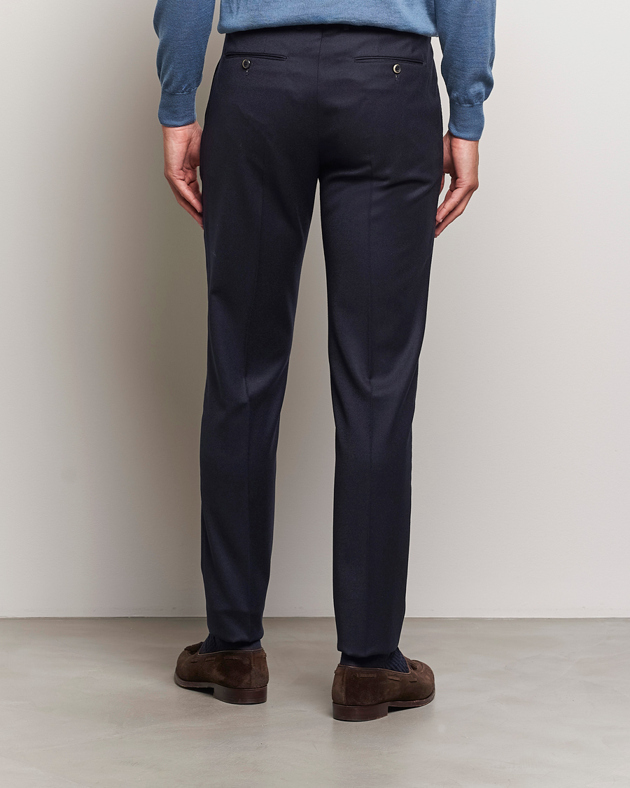 Herre | Bukser | PT01 | Slim Fit Pleated Flannel Trousers Navy