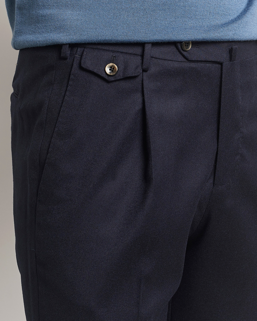 Herre | Bukser | PT01 | Slim Fit Pleated Flannel Trousers Navy