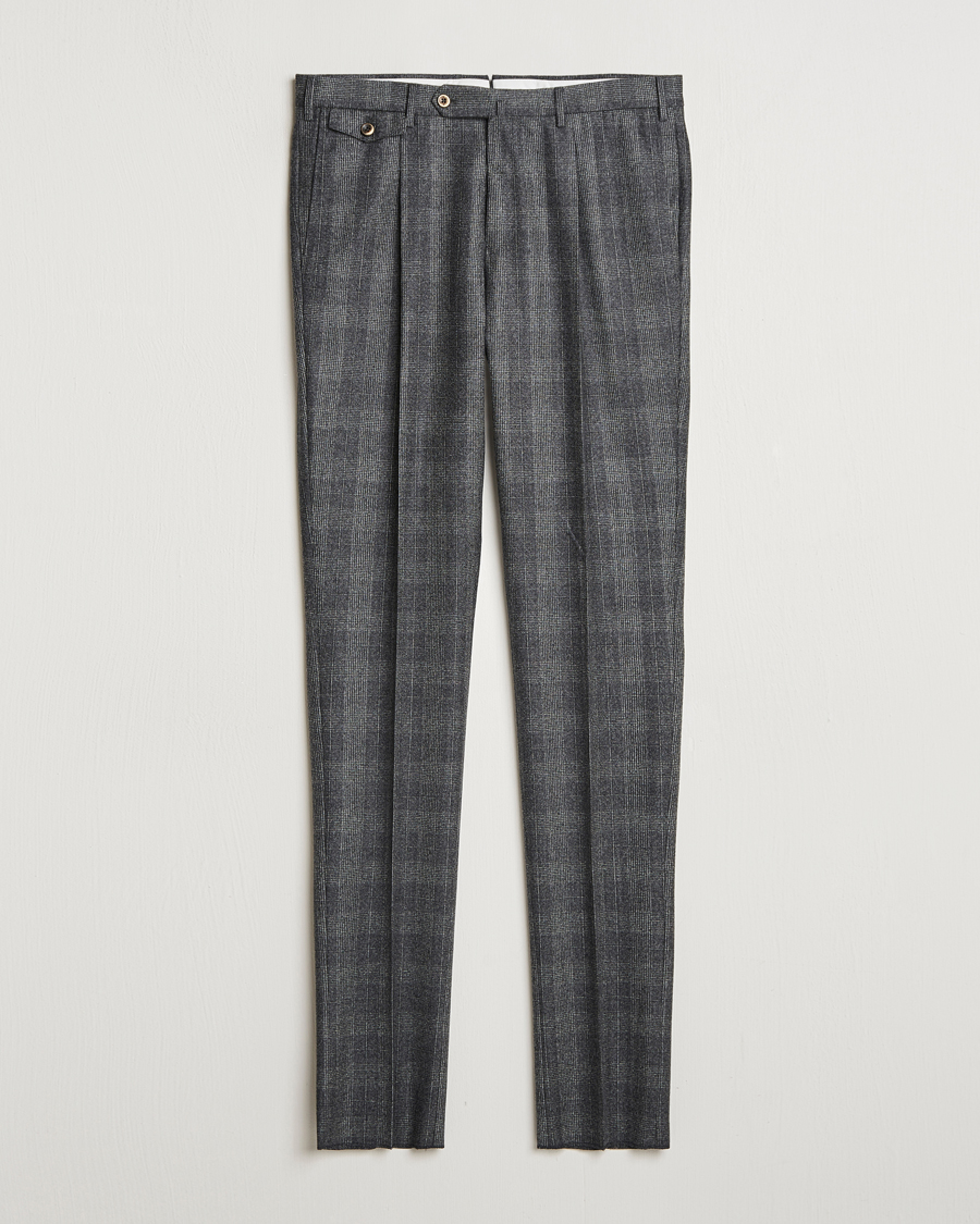 Herre | Bukser | PT01 | Slim Fit Pleated Checked Flannel Trousers Grey