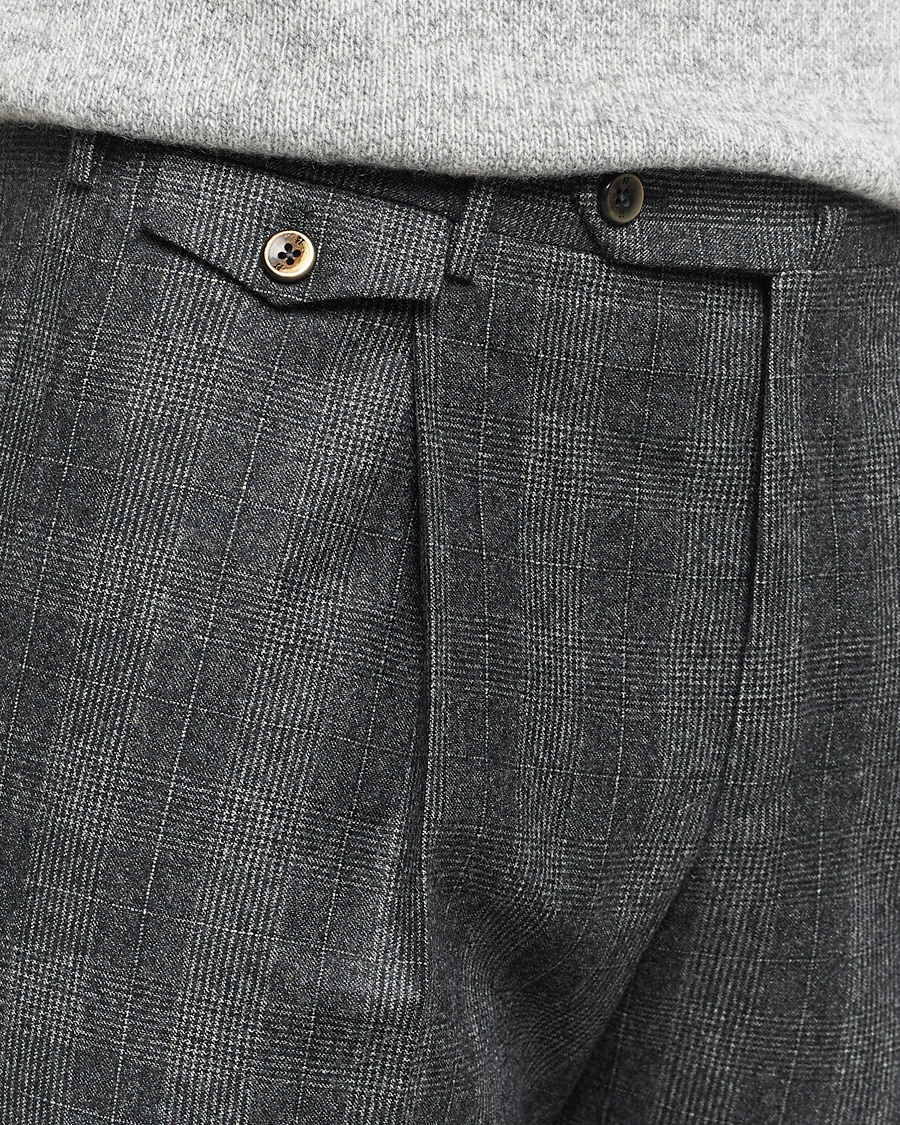 Herre | Bukser | PT01 | Slim Fit Pleated Checked Flannel Trousers Grey