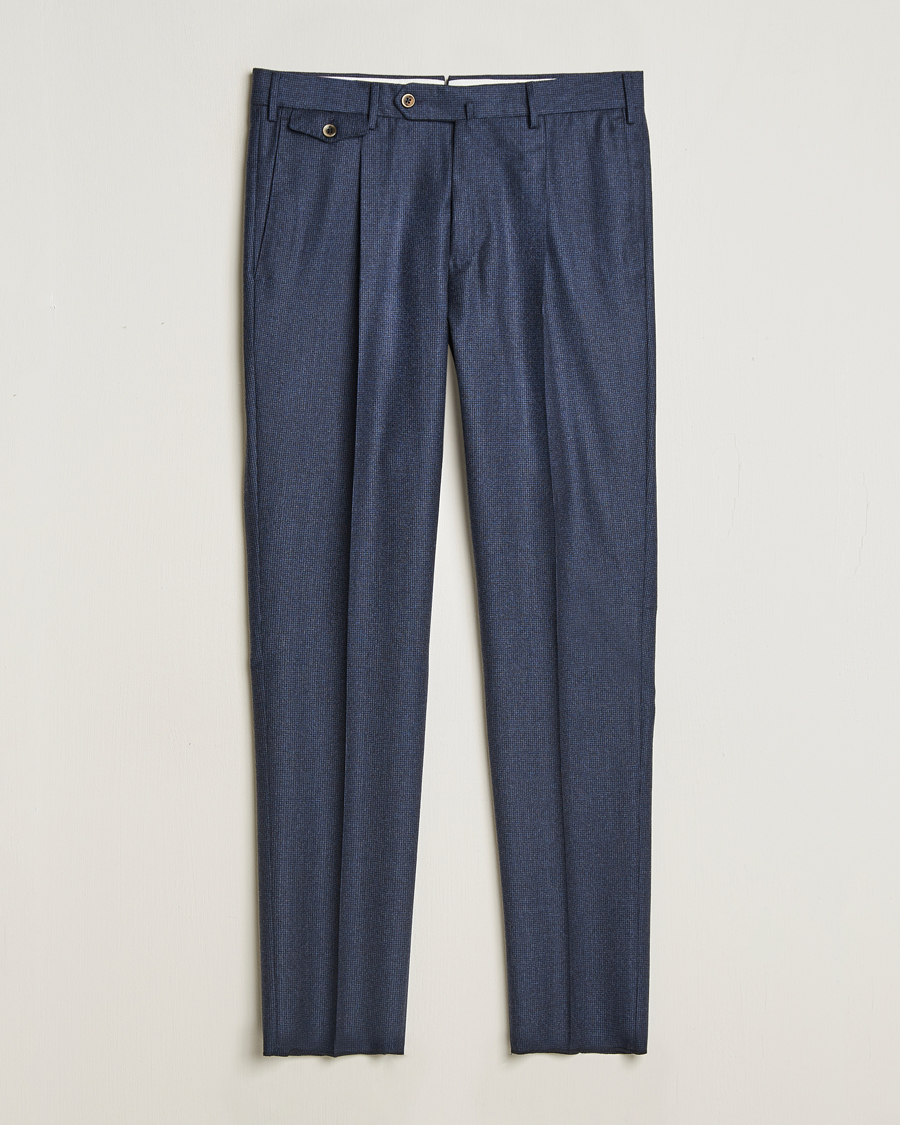 Herre | Bukser | PT01 | Slim Fit Pleated Houndstooth Flannel Trousers Navy