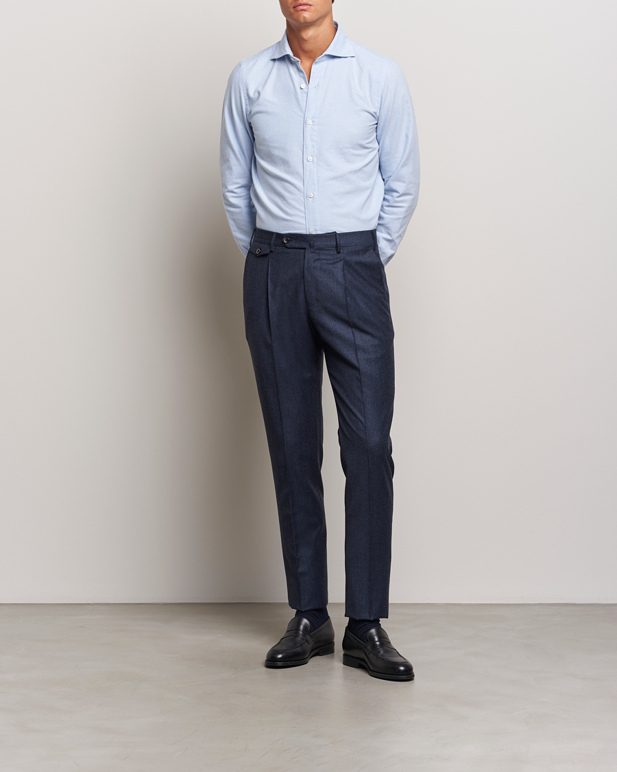 Herre | Bukser | PT01 | Slim Fit Pleated Houndstooth Flannel Trousers Navy