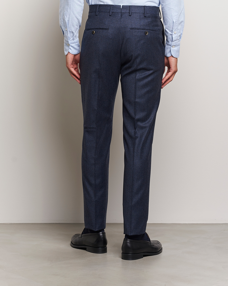 Herre | Bukser | PT01 | Slim Fit Pleated Houndstooth Flannel Trousers Navy