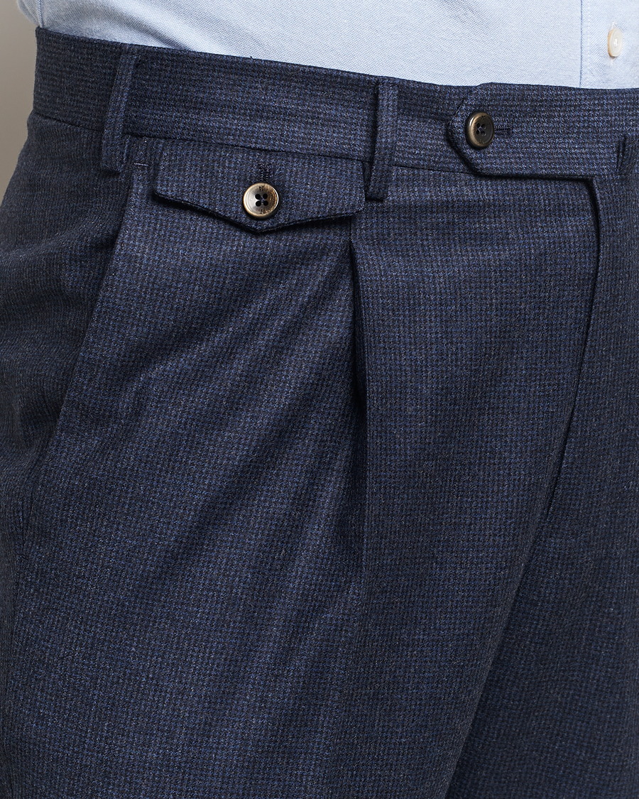 Herre | Bukser | PT01 | Slim Fit Pleated Houndstooth Flannel Trousers Navy