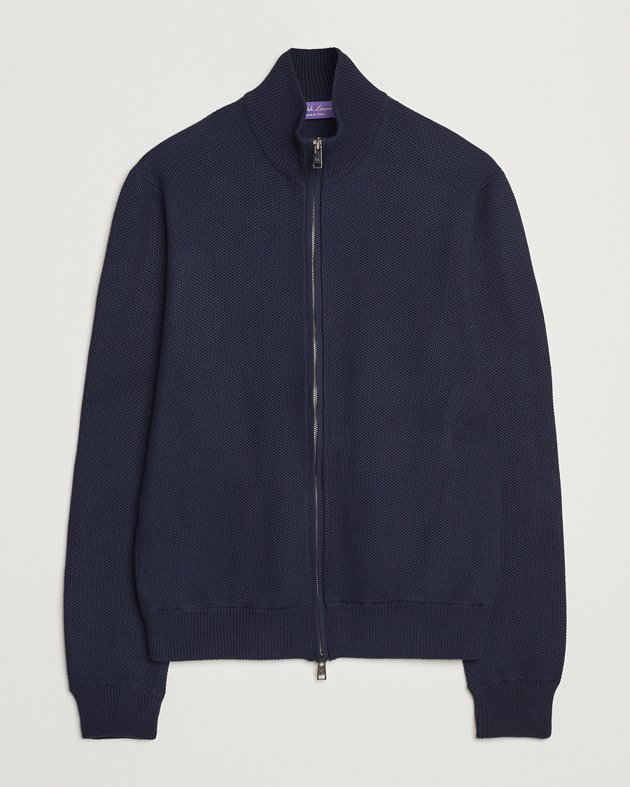 Herre | Trøjer | Ralph Lauren Purple Label | Cotton/Silk Full Zip Sweater Navy