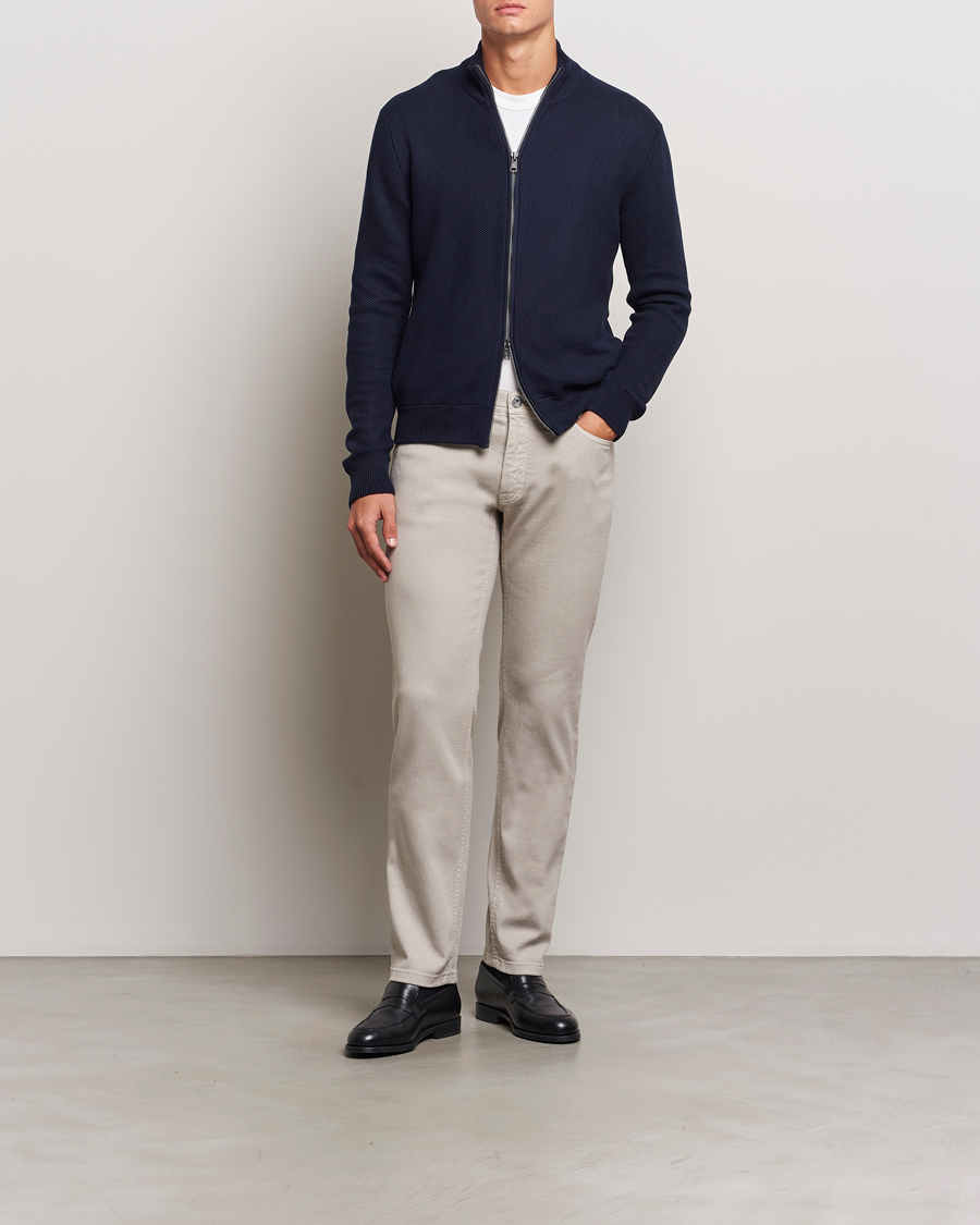 Herre | Trøjer | Ralph Lauren Purple Label | Cotton/Silk Full Zip Sweater Navy