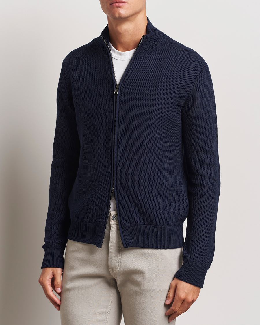 Herre | Trøjer | Ralph Lauren Purple Label | Cotton/Silk Full Zip Sweater Navy