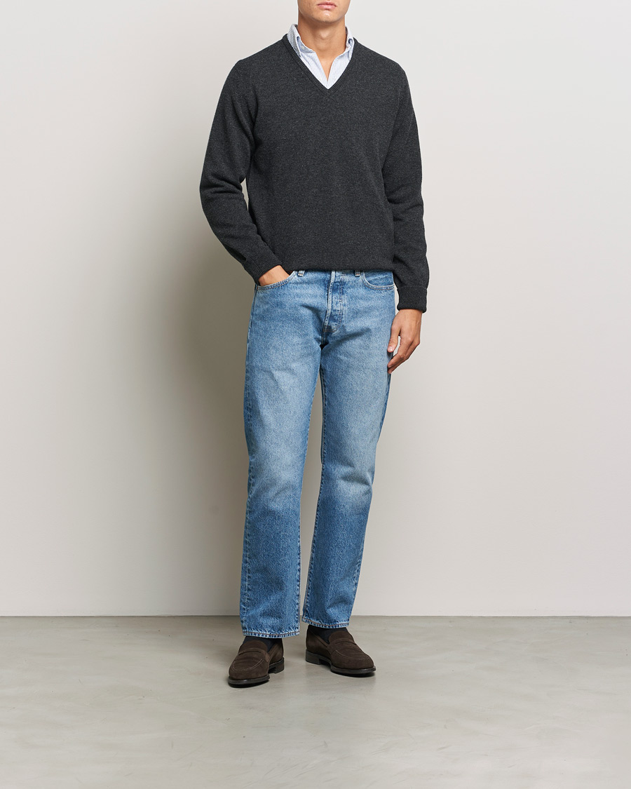 Herre | Trøjer | William Lockie | Rob Lambswool V-Neck Charcoal