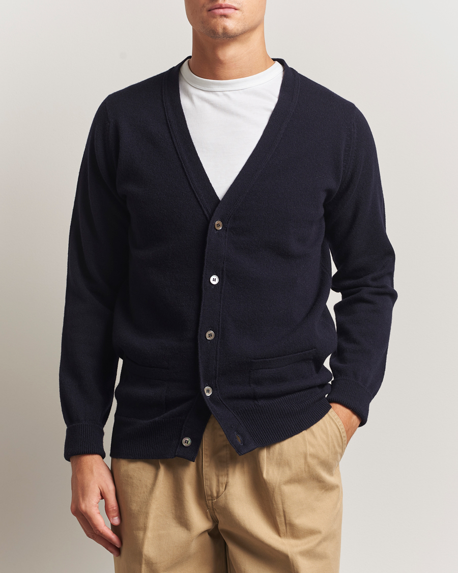 Herre | Trøjer | William Lockie | Rob Lambswool Cardigan Navy