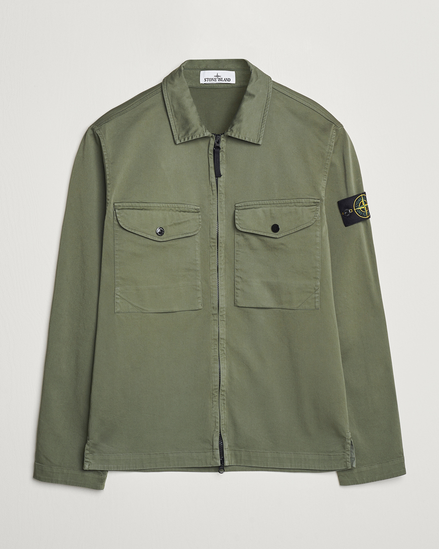 Herre | Skjorter | Stone Island | Garment Dyed Cotton Zip Overshirt Musk