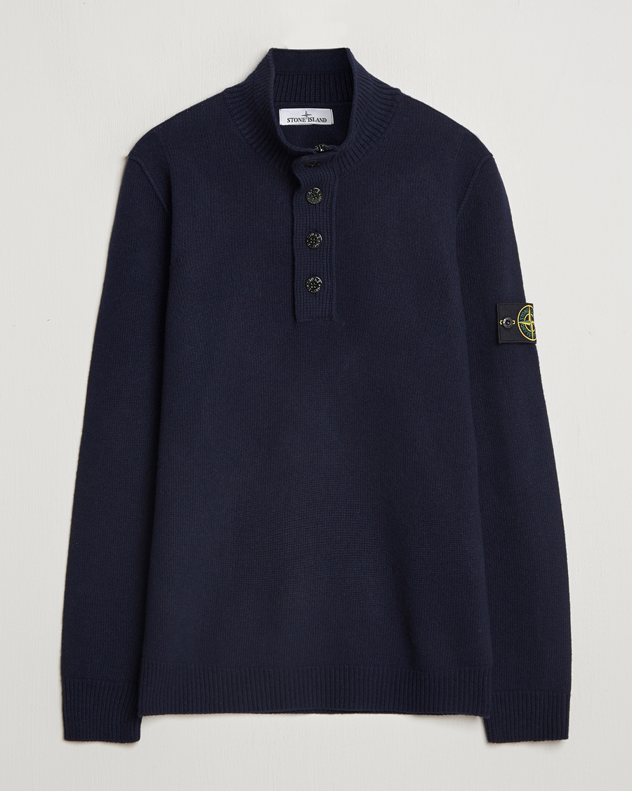 Herre | Trøjer | Stone Island | Knitted Lambswool Half Button Zip Navy Blue