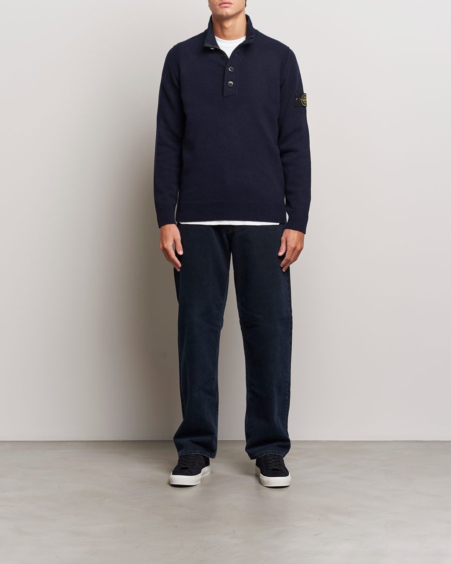 Herre | Trøjer | Stone Island | Knitted Lambswool Half Button Zip Navy Blue