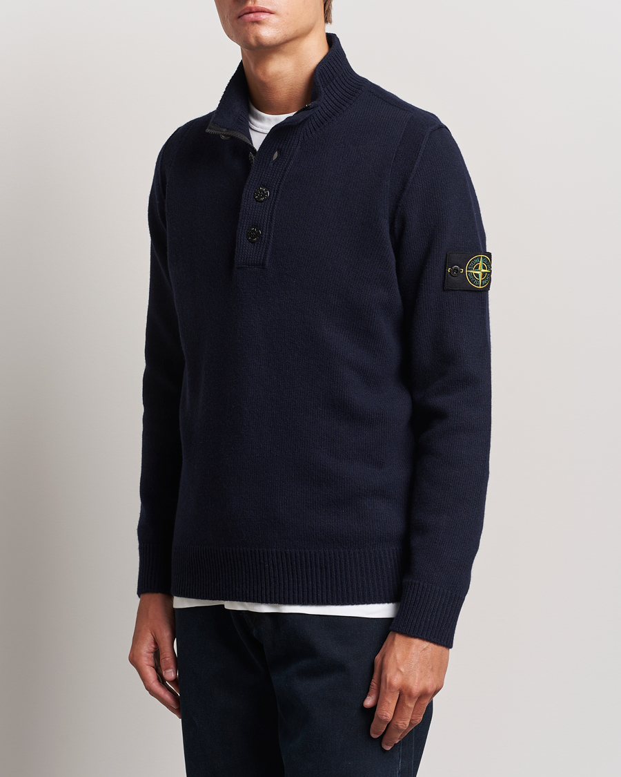 Herre | Trøjer | Stone Island | Knitted Lambswool Half Button Zip Navy Blue