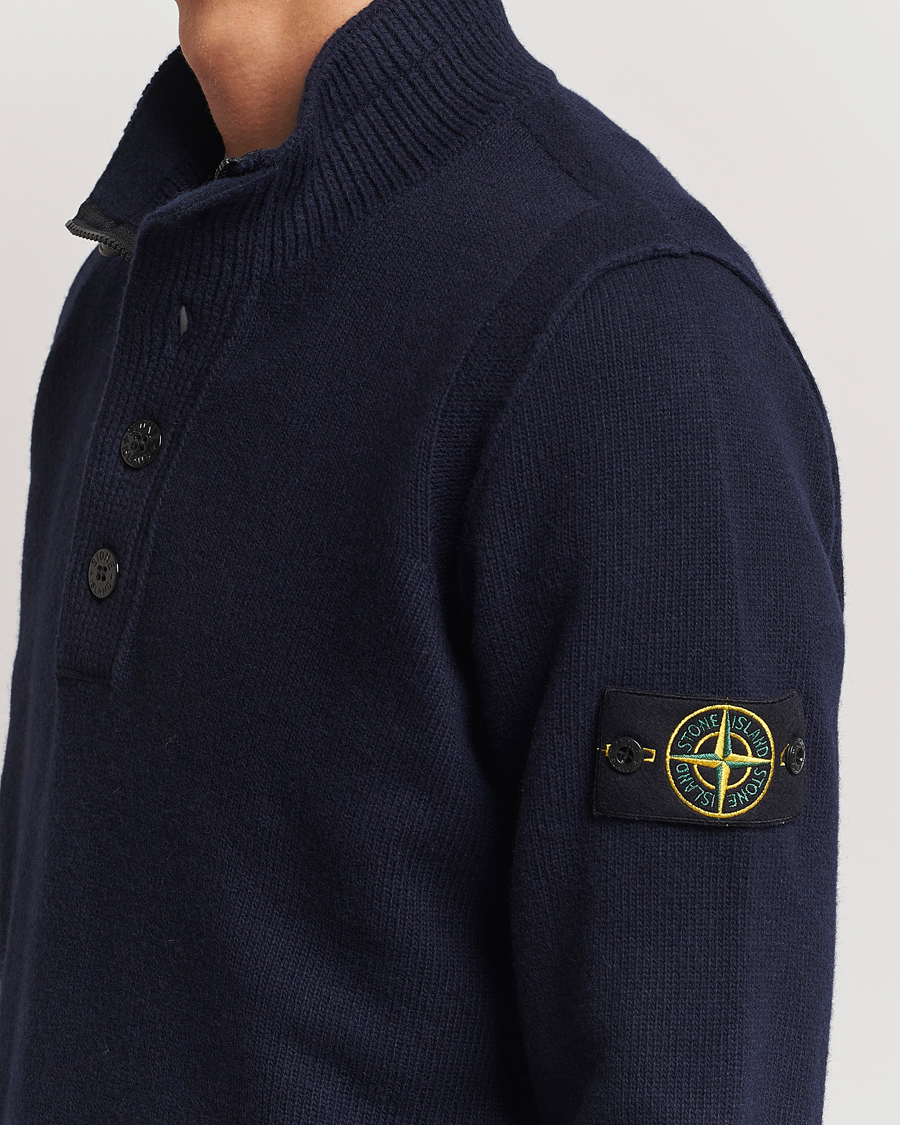 Herre | Trøjer | Stone Island | Knitted Lambswool Half Button Zip Navy Blue