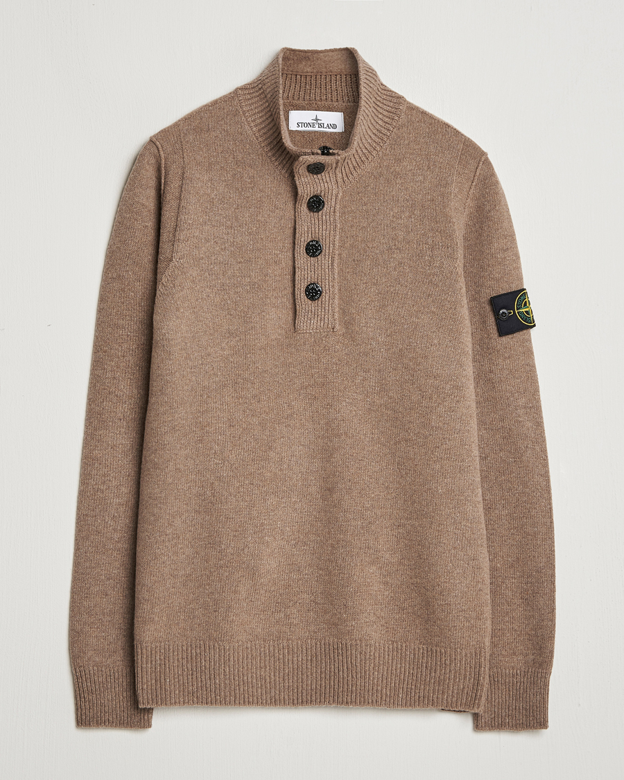 Herre | Trøjer | Stone Island | Knitted Lambswool Half Button Zip Walnut