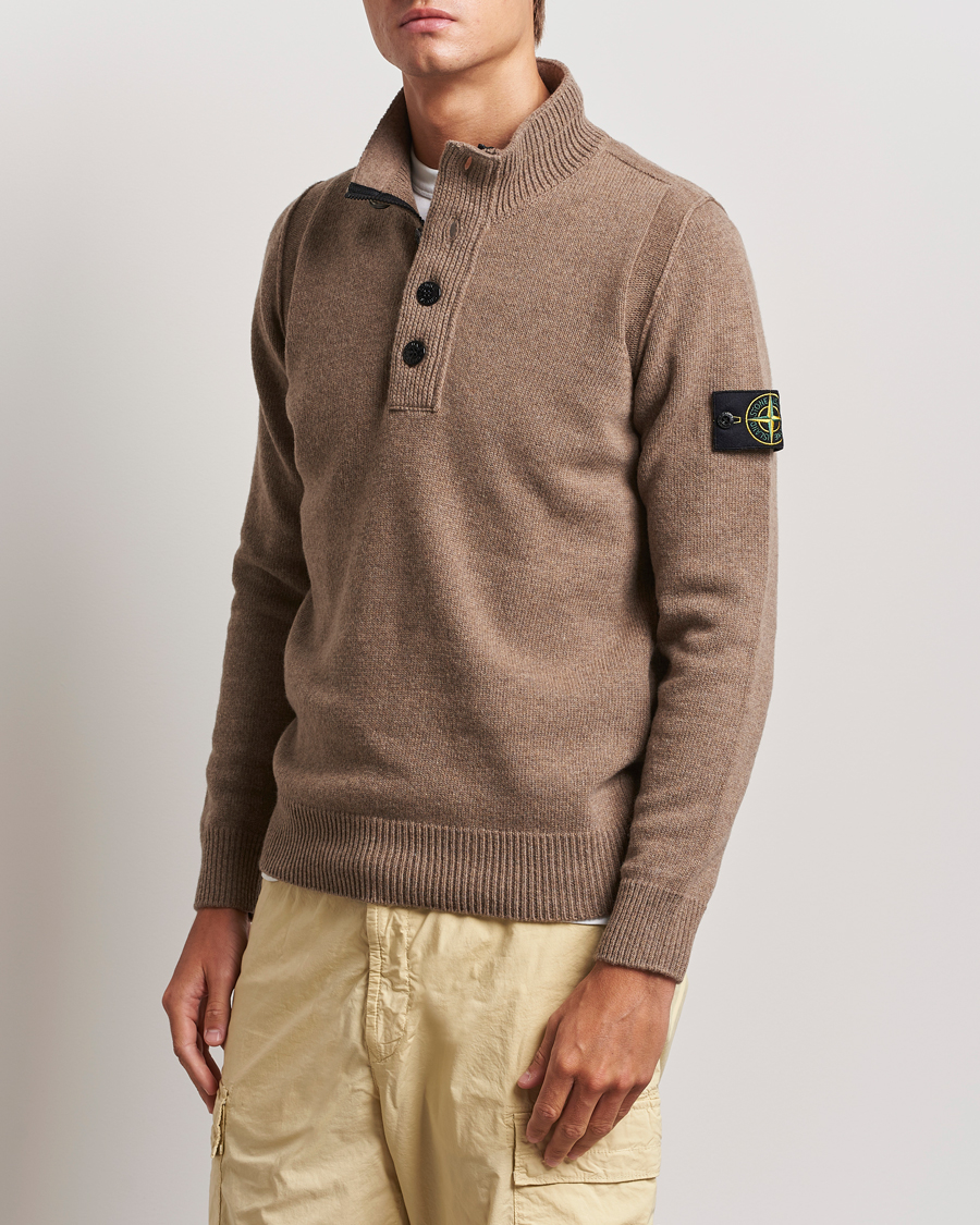 Herre | Trøjer | Stone Island | Knitted Lambswool Half Button Zip Walnut