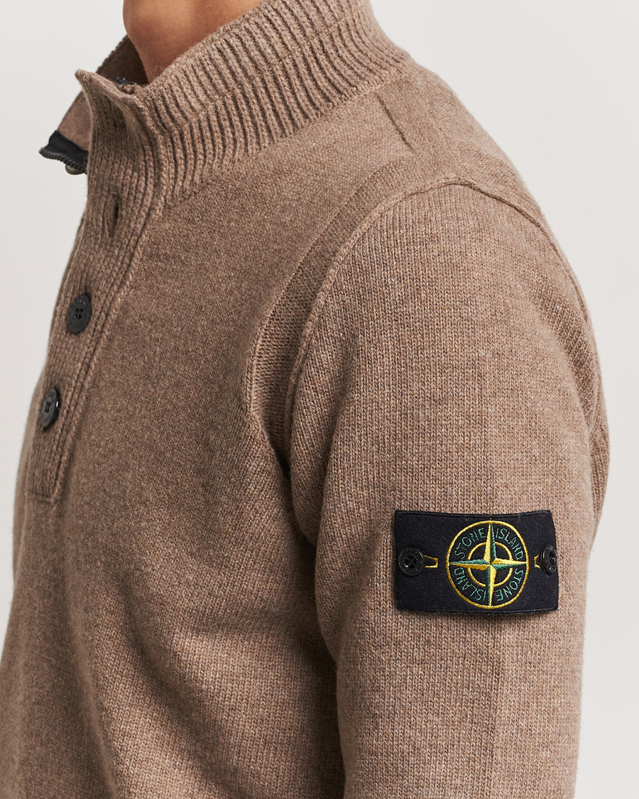 Herre | Trøjer | Stone Island | Knitted Lambswool Half Button Zip Walnut