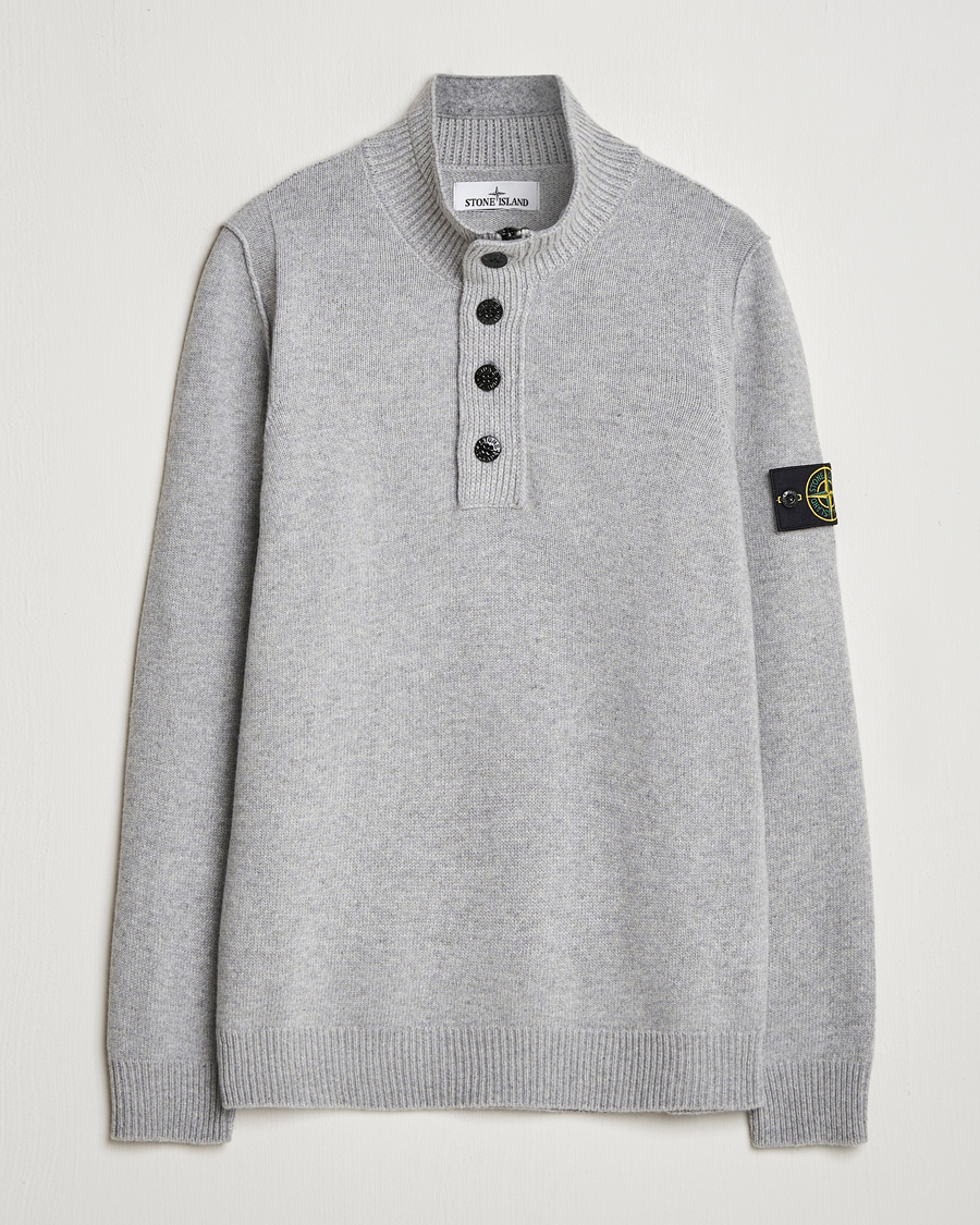 Herre | Trøjer | Stone Island | Knitted Lambswool Half Button Zip Melange Grey