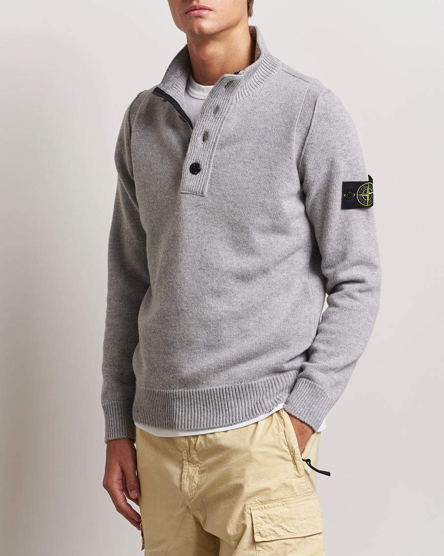 Herre | Trøjer | Stone Island | Knitted Lambswool Half Button Zip Melange Grey