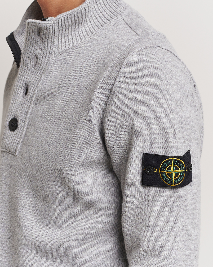 Herre | Trøjer | Stone Island | Knitted Lambswool Half Button Zip Melange Grey
