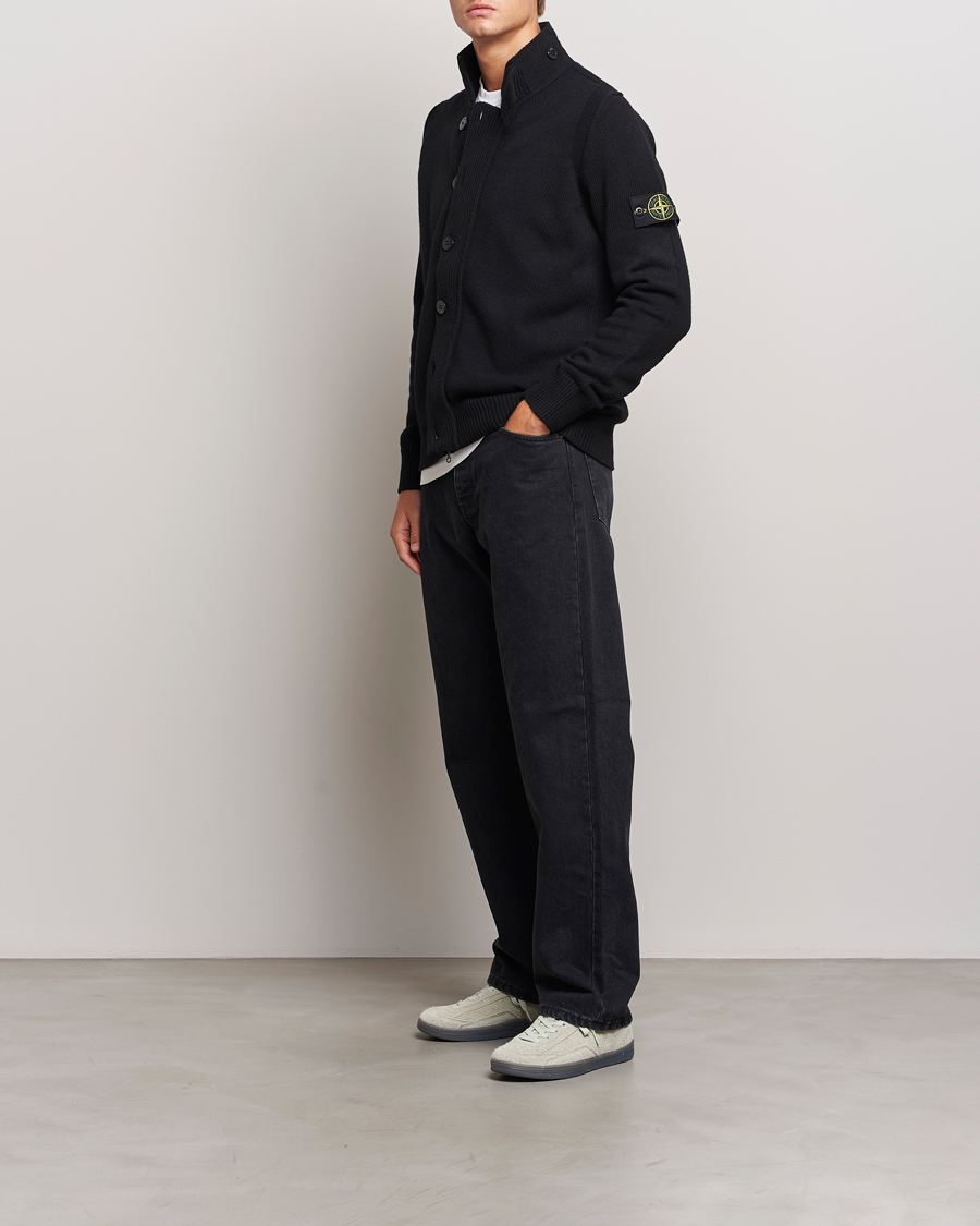 Herre | Trøjer | Stone Island | Knitted Lambswool Zip Cardigan Black