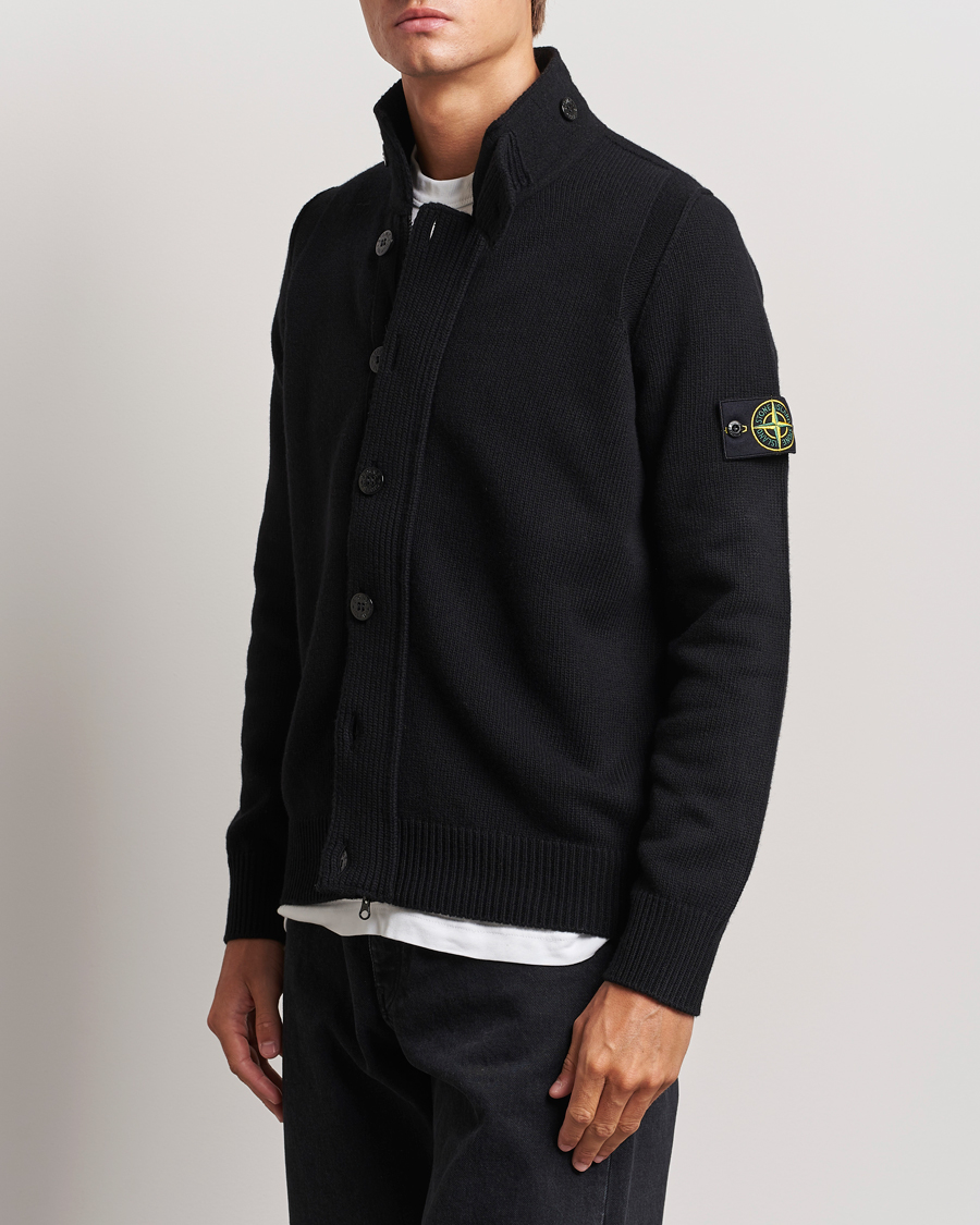 Herre | Trøjer | Stone Island | Knitted Lambswool Zip Cardigan Black