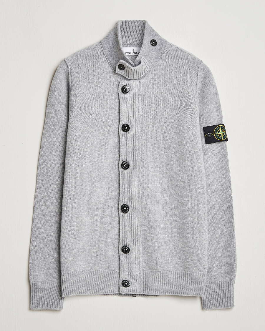 Herre | Trøjer | Stone Island | Knitted Lambswool Zip Cardigan Melange Grey