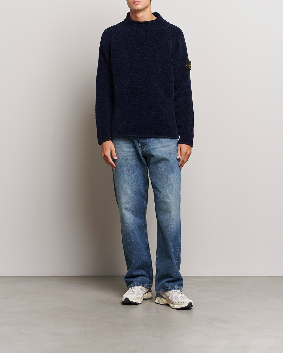 Herre | Trøjer | Stone Island | Cotton Chenille Mock Neck Navy Blue