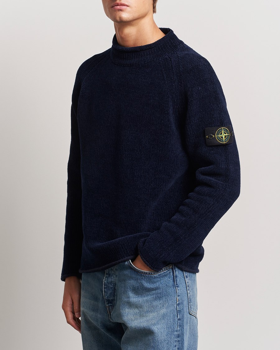 Herre | Trøjer | Stone Island | Cotton Chenille Mock Neck Navy Blue