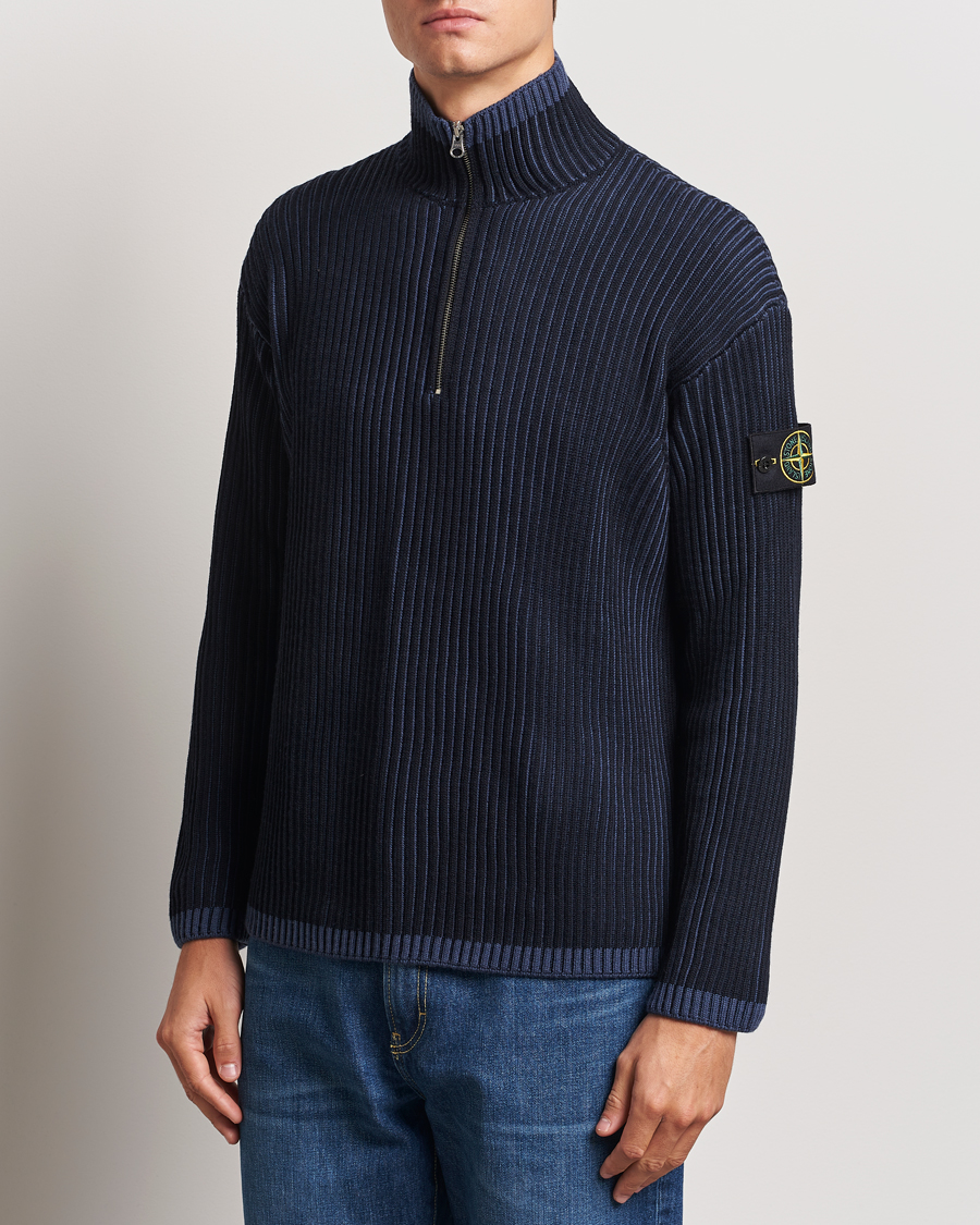 Herre | Trøjer | Stone Island | Full Rib Wool Half Zip Navy Blue