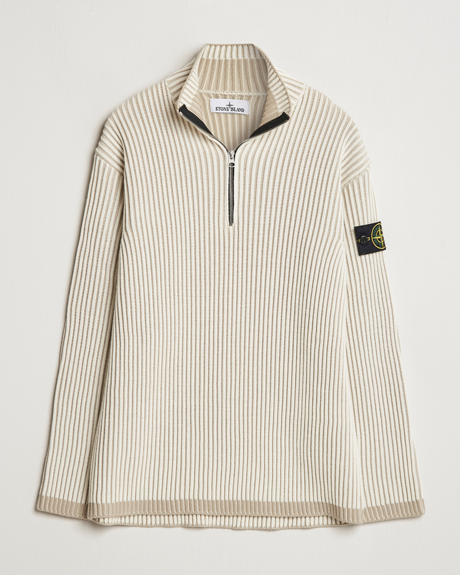 Herre | Trøjer | Stone Island | Full Rib Wool Half Zip Natural