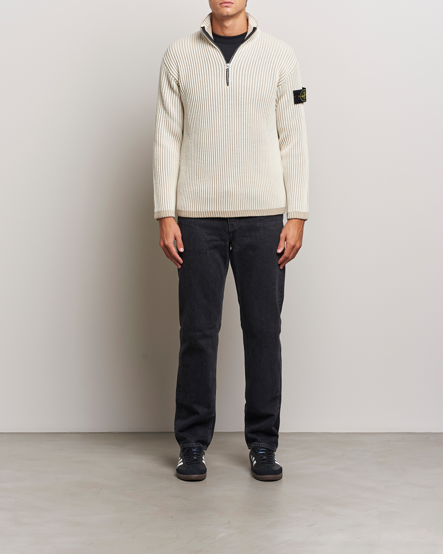 Herre | Trøjer | Stone Island | Full Rib Wool Half Zip Natural