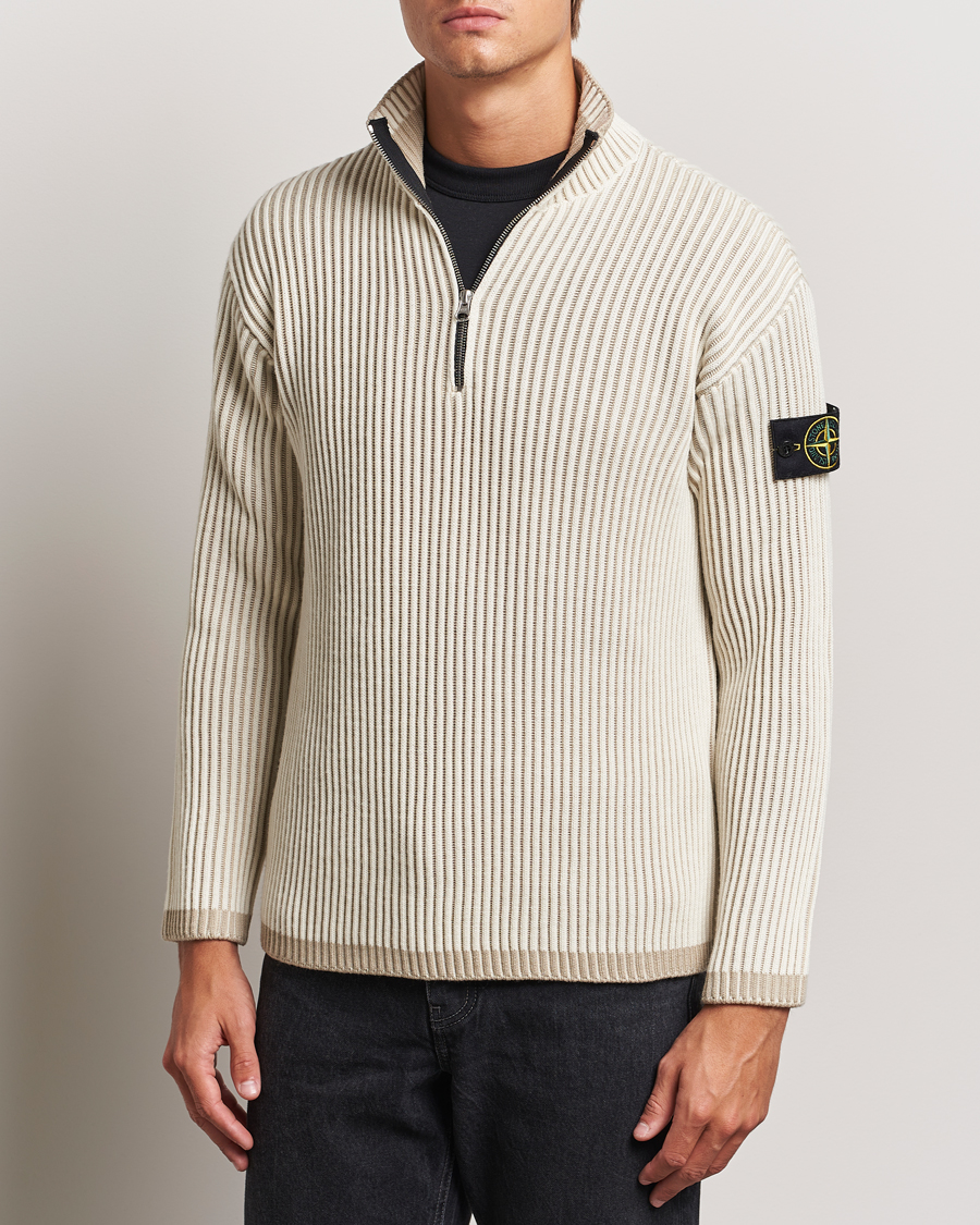 Herre | Trøjer | Stone Island | Full Rib Wool Half Zip Natural